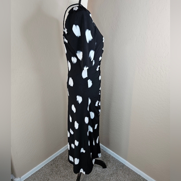 11. Honore' Lauryn Womens Black & White Painterly Dot Midi Dress Sz 0=10-12 - Picture 13 of 16